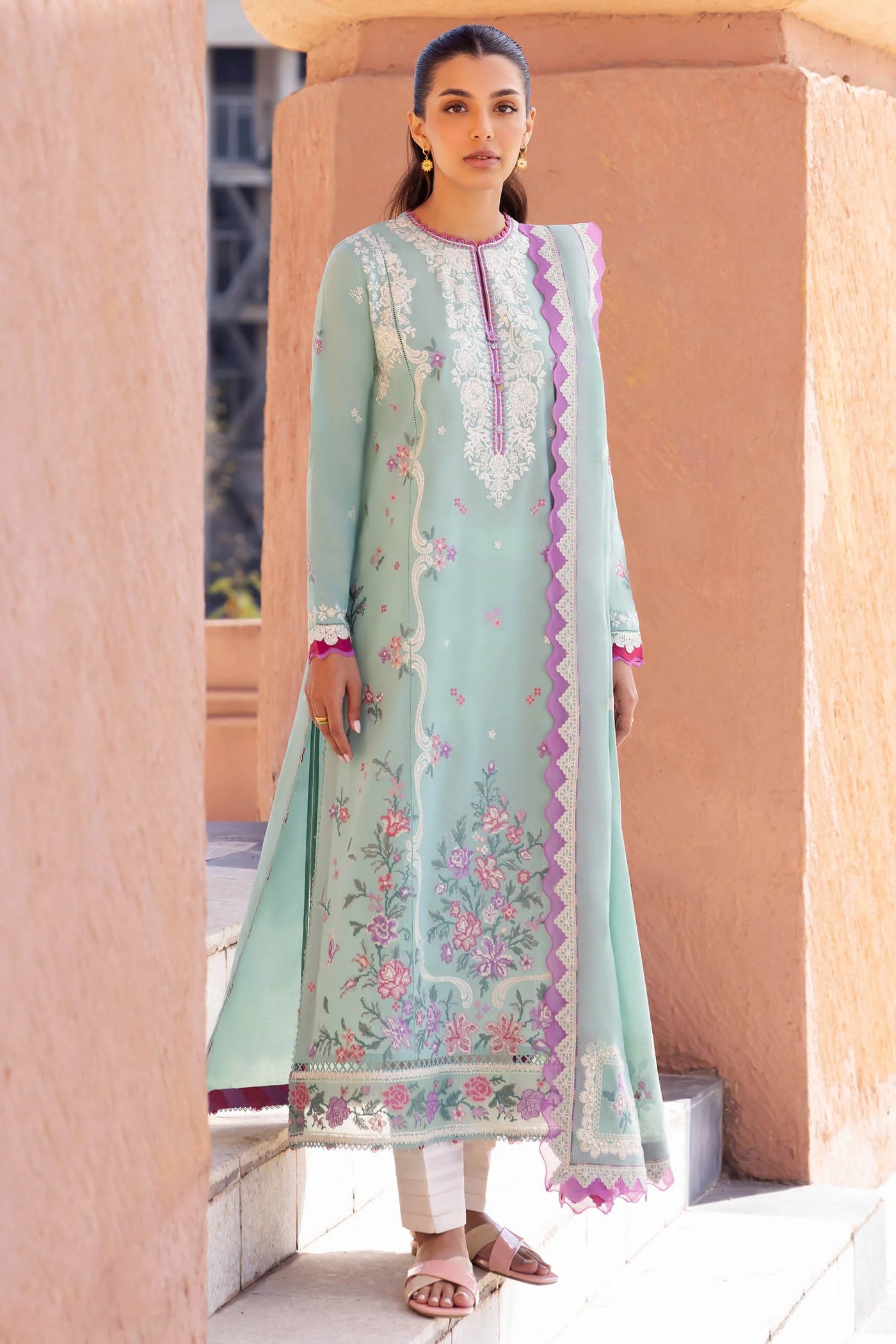 Zaha By Khadijah Shah Stitched 3 Piece Embroidered Lawn Suit ZKS24F ZL24-02 A LARMINA - Festive Collection