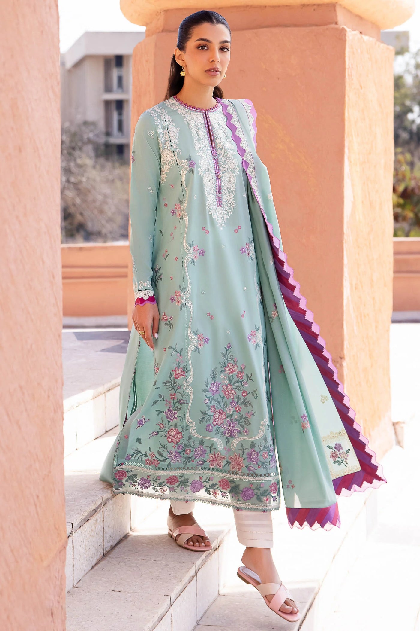 Zaha By Khadijah Shah Stitched 3 Piece Embroidered Lawn Suit ZKS24F ZL24-02 A LARMINA - Festive Collection