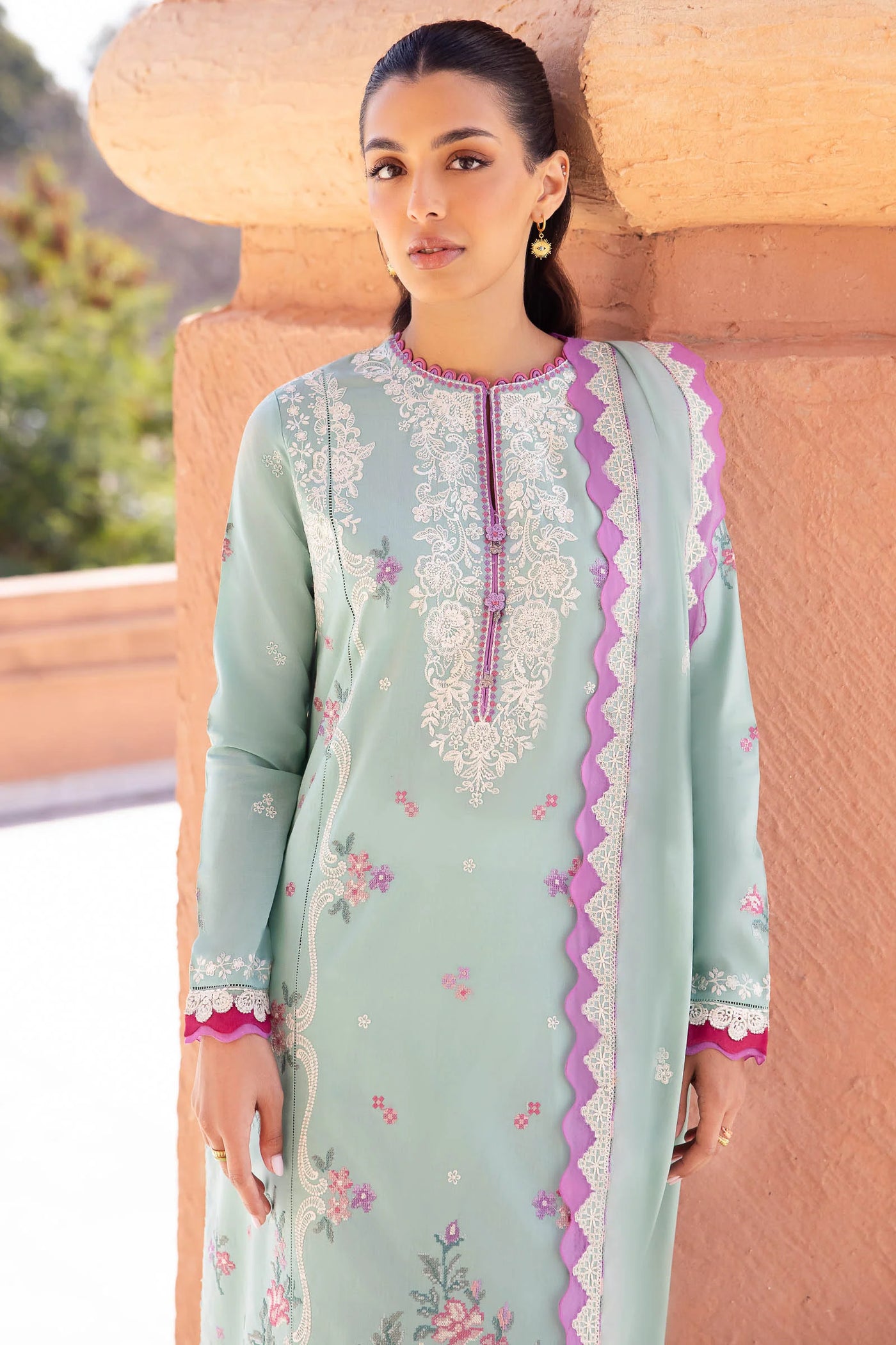 Zaha By Khadijah Shah Stitched 3 Piece Embroidered Lawn Suit ZKS24F ZL24-02 A LARMINA - Festive Collection