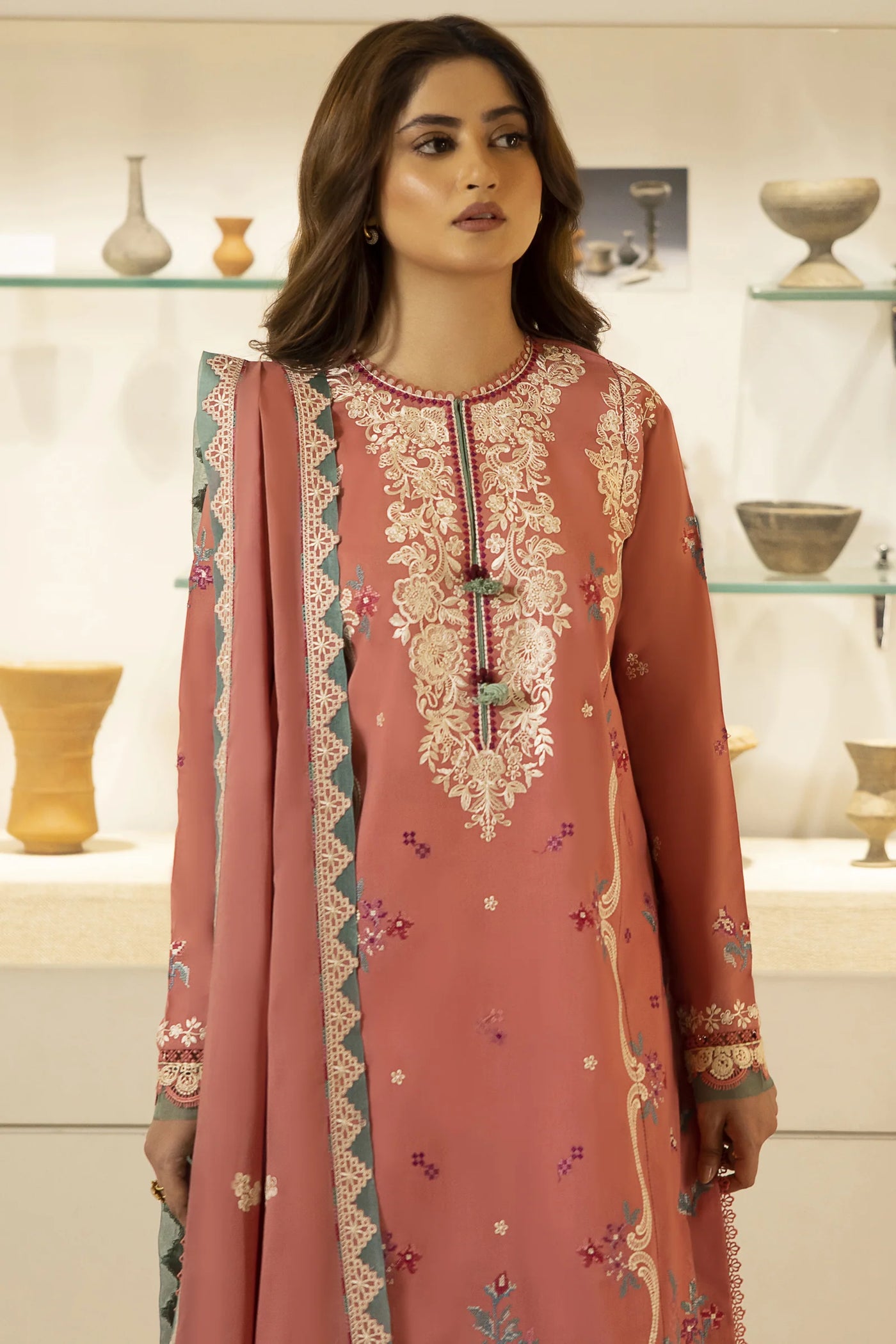 Zaha By Khadijah Shah Stitched 3 Piece Embroidered Lawn Suit ZKS24F ZL24-02 B LARMINA - Festive Collection