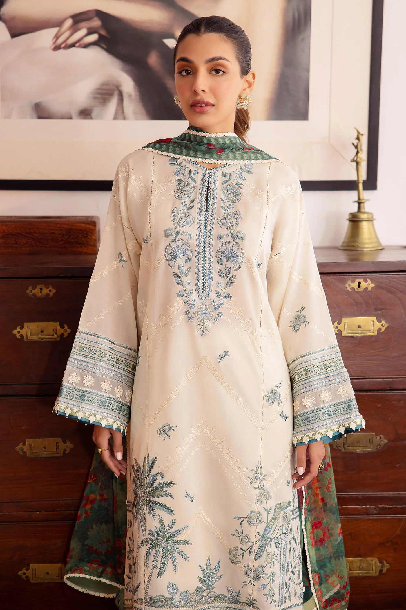 Zaha By Khadijah Shah Stitched 3 Piece Embroidered Lawn Suit ZKS24F ZL24-05 A EIRA - Festive Collection