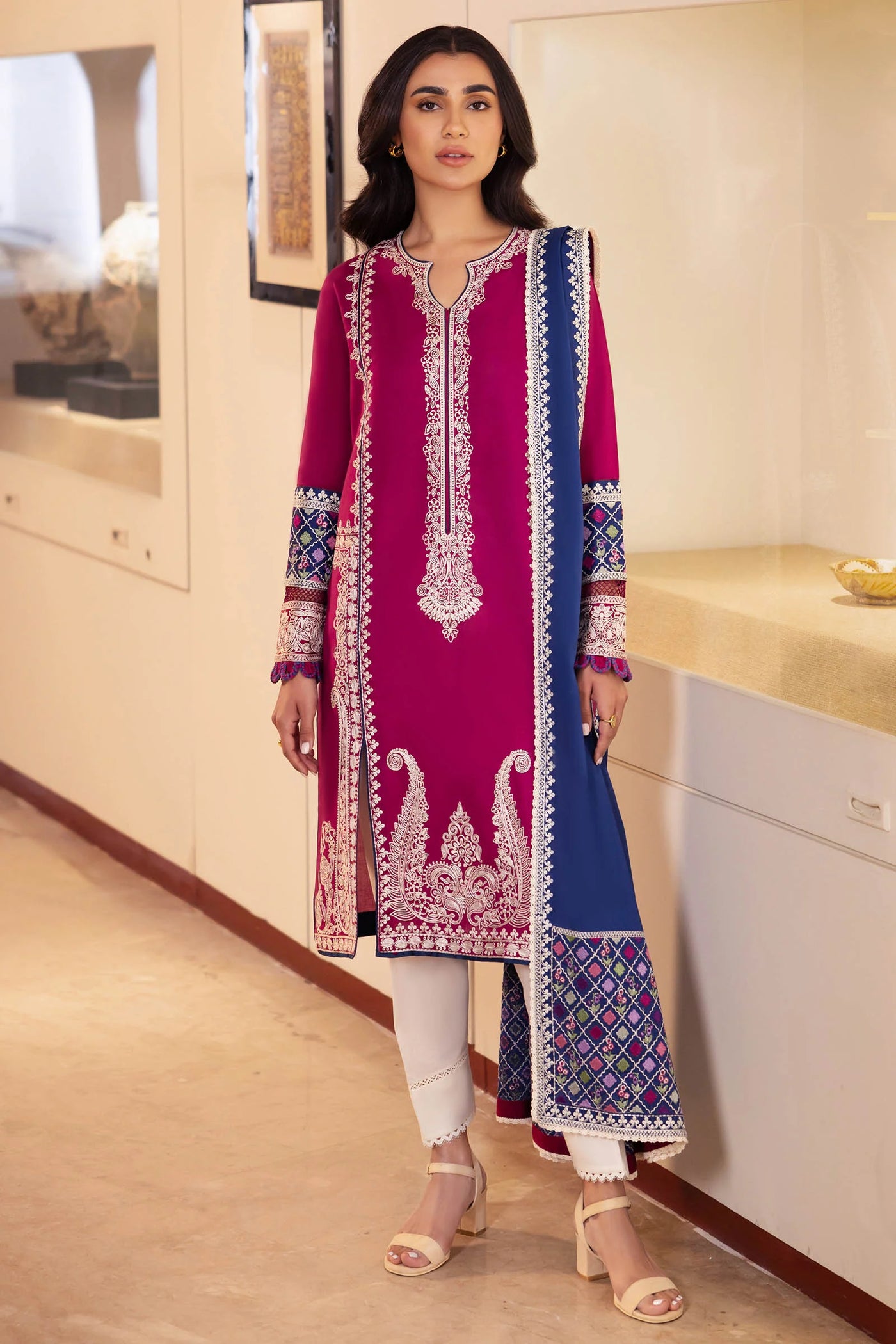 Zaha By Khadijah Shah Stitched 3 Piece Embroidered Lawn Suit ZKS24F ZL24-06 B FERYA - Festive Collection