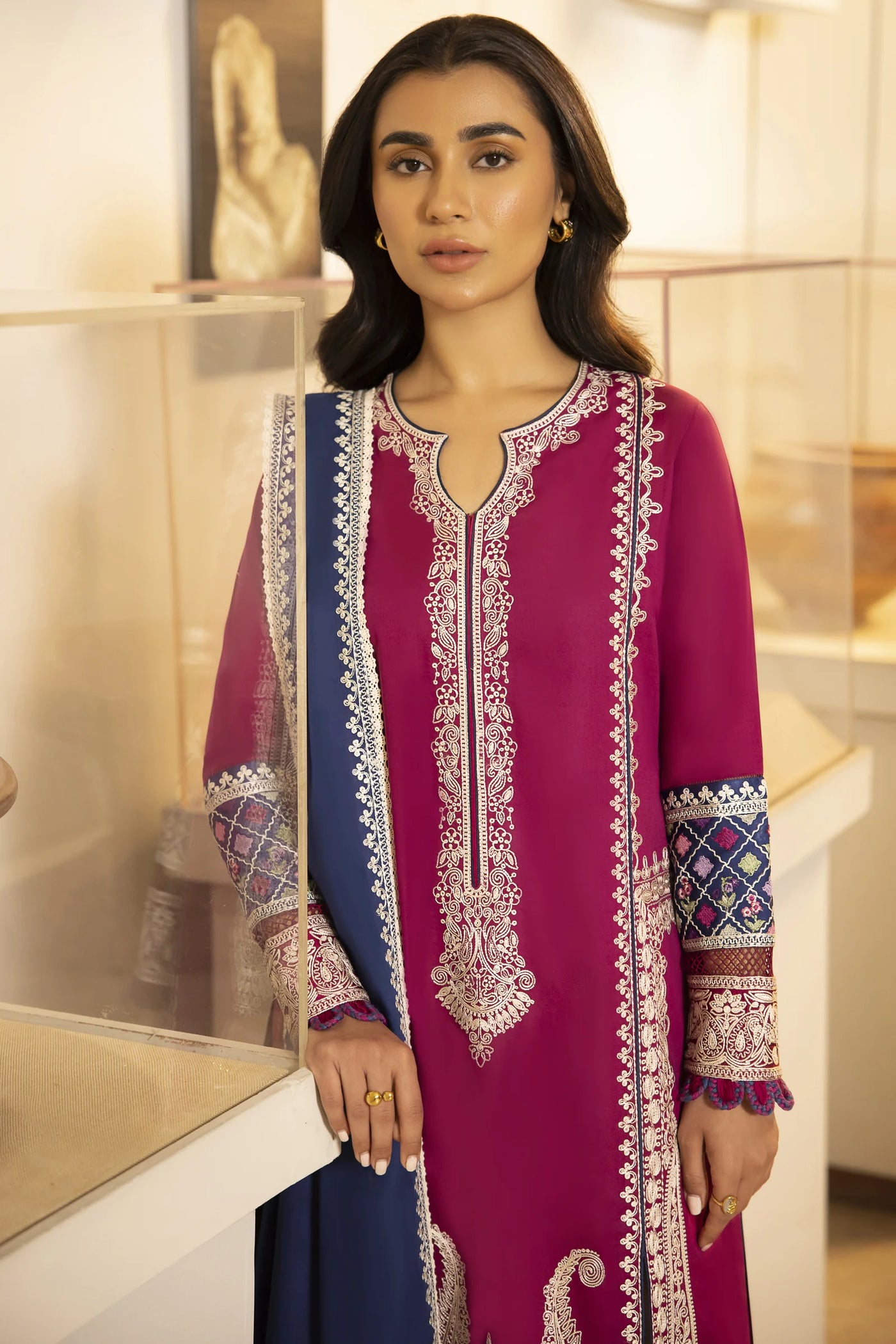 Zaha By Khadijah Shah Stitched 3 Piece Embroidered Lawn Suit ZKS24F ZL24-06 B FERYA - Festive Collection