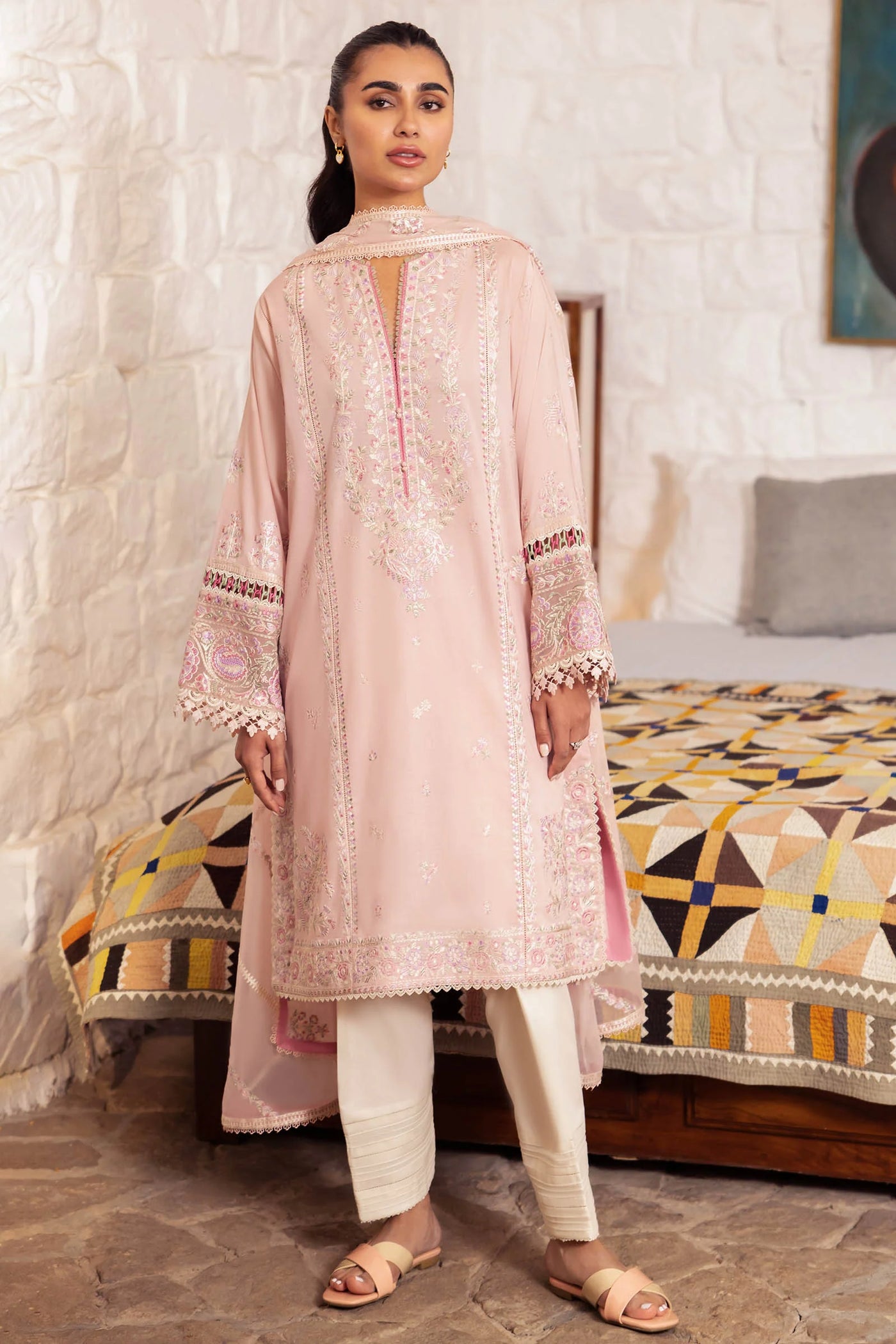 Zaha By Khadijah Shah Stitched 3 Piece Embroidered Lawn Suit ZKS24F ZL24-07 A ZENEL - Festive Collection