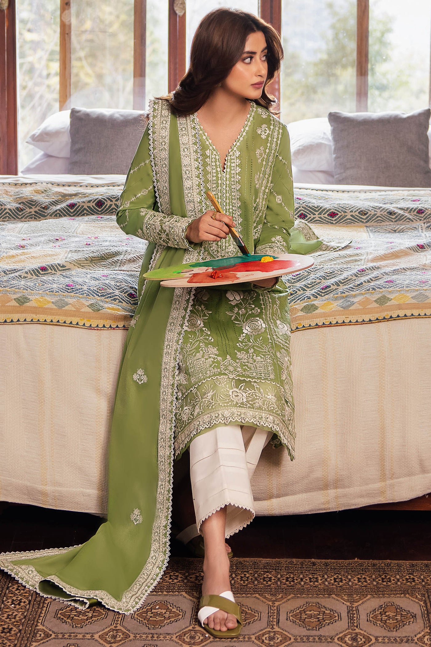 Zaha By Khadijah Shah Stitched 3 Piece Embroidered Lawn Suit ZKS24F ZL24-08 A ZEL - Festive Collection