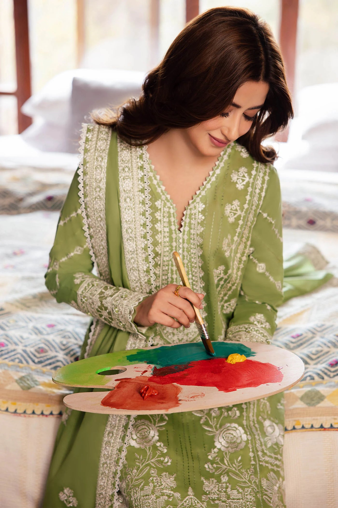 Zaha By Khadijah Shah Stitched 3 Piece Embroidered Lawn Suit ZKS24F ZL24-08 A ZEL - Festive Collection