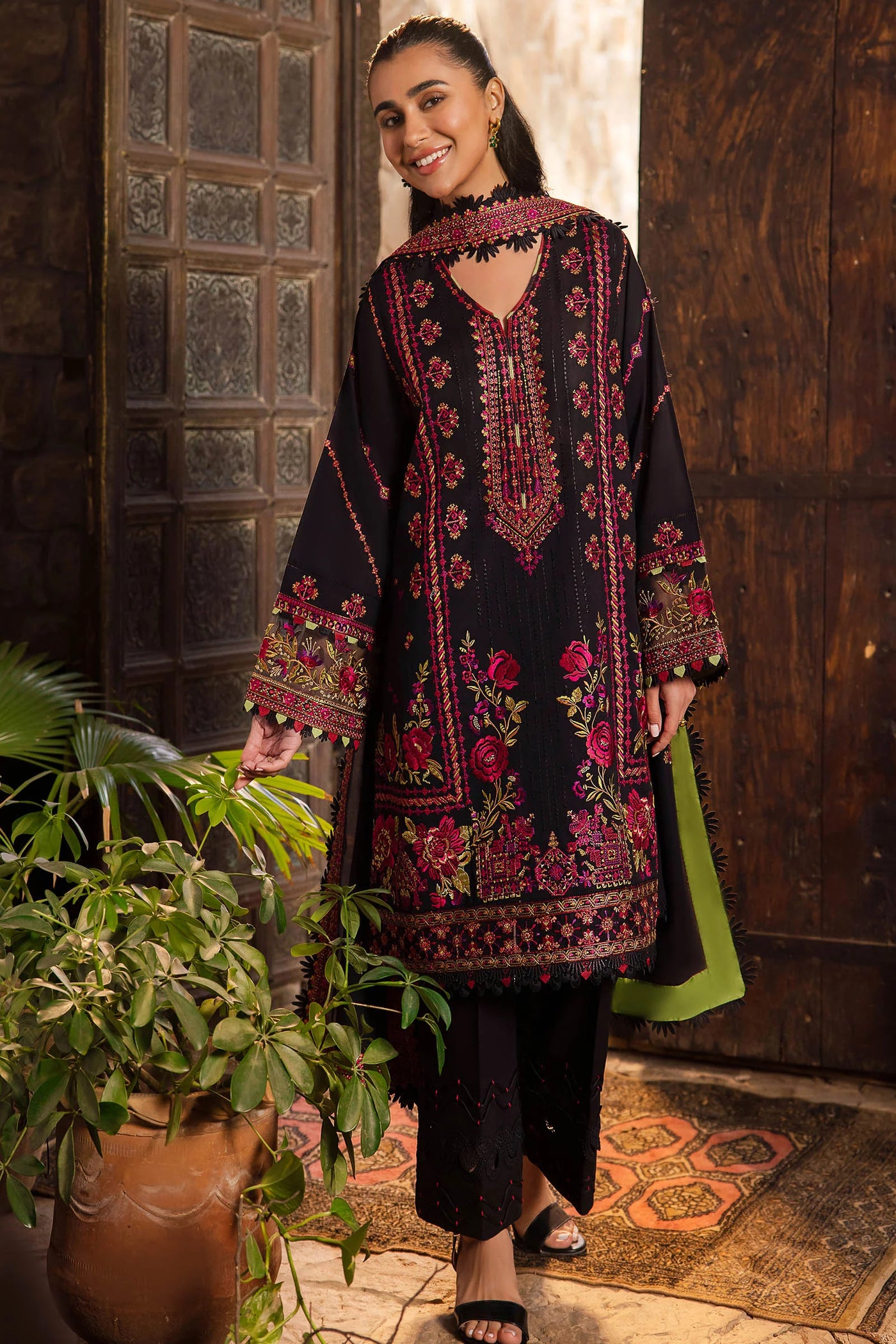 Zaha By Khadijah Shah Stitched 3 Piece Embroidered Lawn Suit ZKS24F ZL24-08 B ZEL - Festive Collection