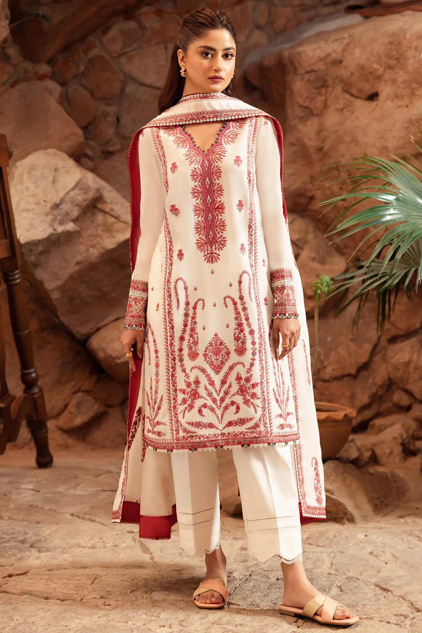 Zaha By Khadijah Shah Stitched 3 Piece Embroidered Lawn Suit ZKS24F ZL24-09 A ELANIA - Festive Collection