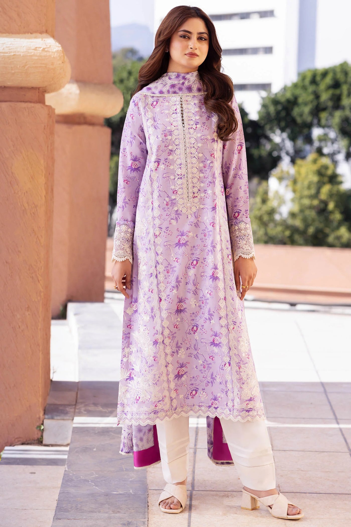 Zaha By Khadijah Shah Stitched 3 Piece Embroidered Lawn Suit ZKS24F ZL24-10 A SENA - Festive Collection