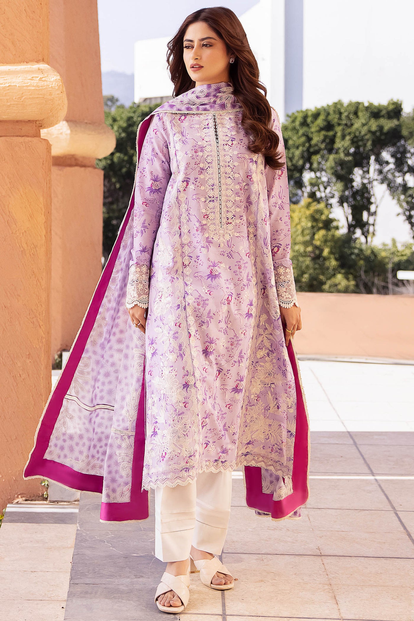 Zaha By Khadijah Shah Stitched 3 Piece Embroidered Lawn Suit ZKS24F ZL24-10 A SENA - Festive Collection