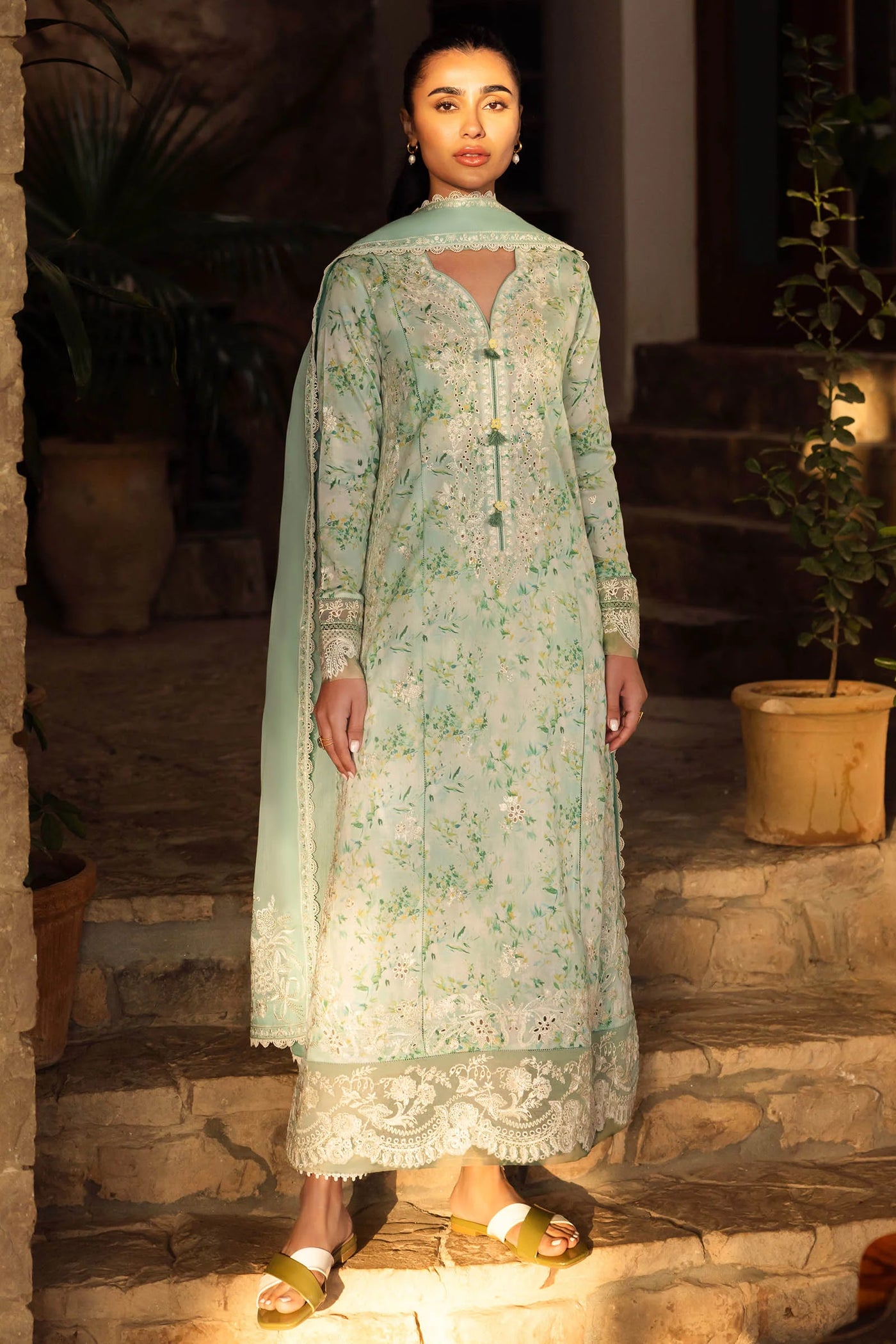 Zaha By Khadijah Shah Stitched 3 Piece Embroidered Lawn Suit ZKS24F ZL24-13 B SEZEM - Festive Collection