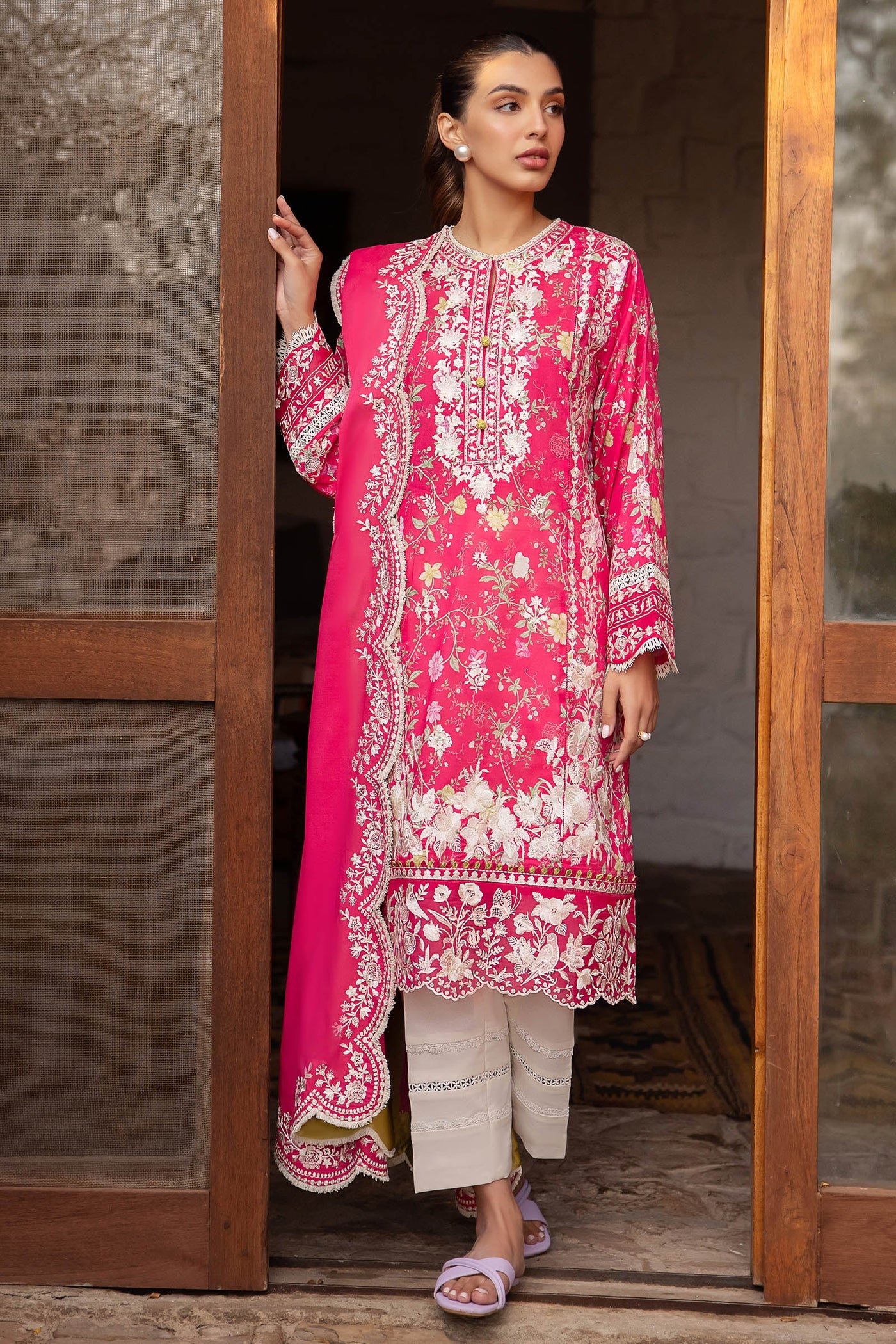 Zaha By Khadijah Shah Stitched 3 Piece Embroidered Lawn Suit ZKS24F ZL24-12 A LEYLA - Festive Collection