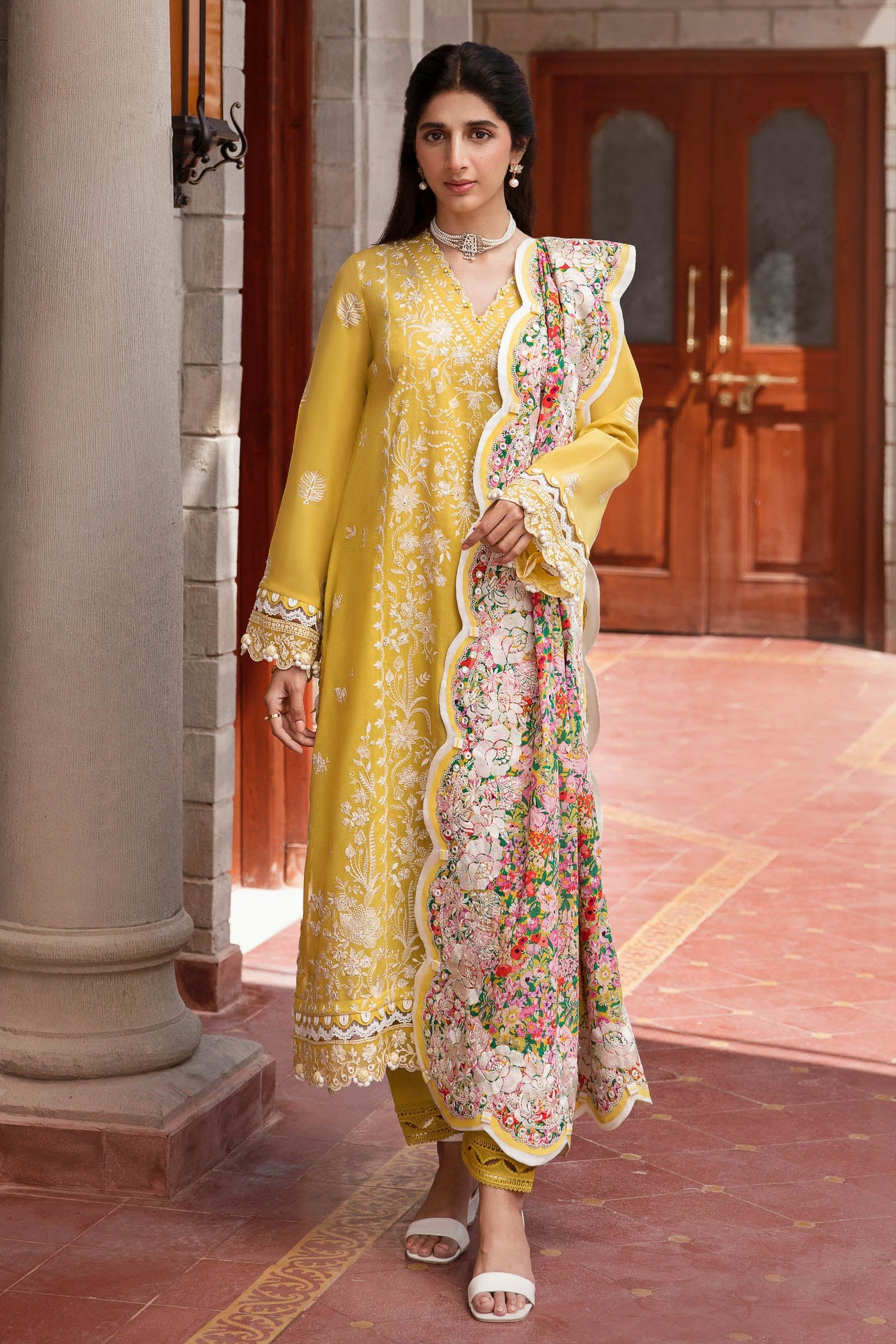 Zaha By Khadijah Shah Unstitched 3 Piece Embroidered Lawn Suit - ZF23-01-Fereshteh - Festive Collection D & M COLLECTION AND NIZAMI JEWELRY