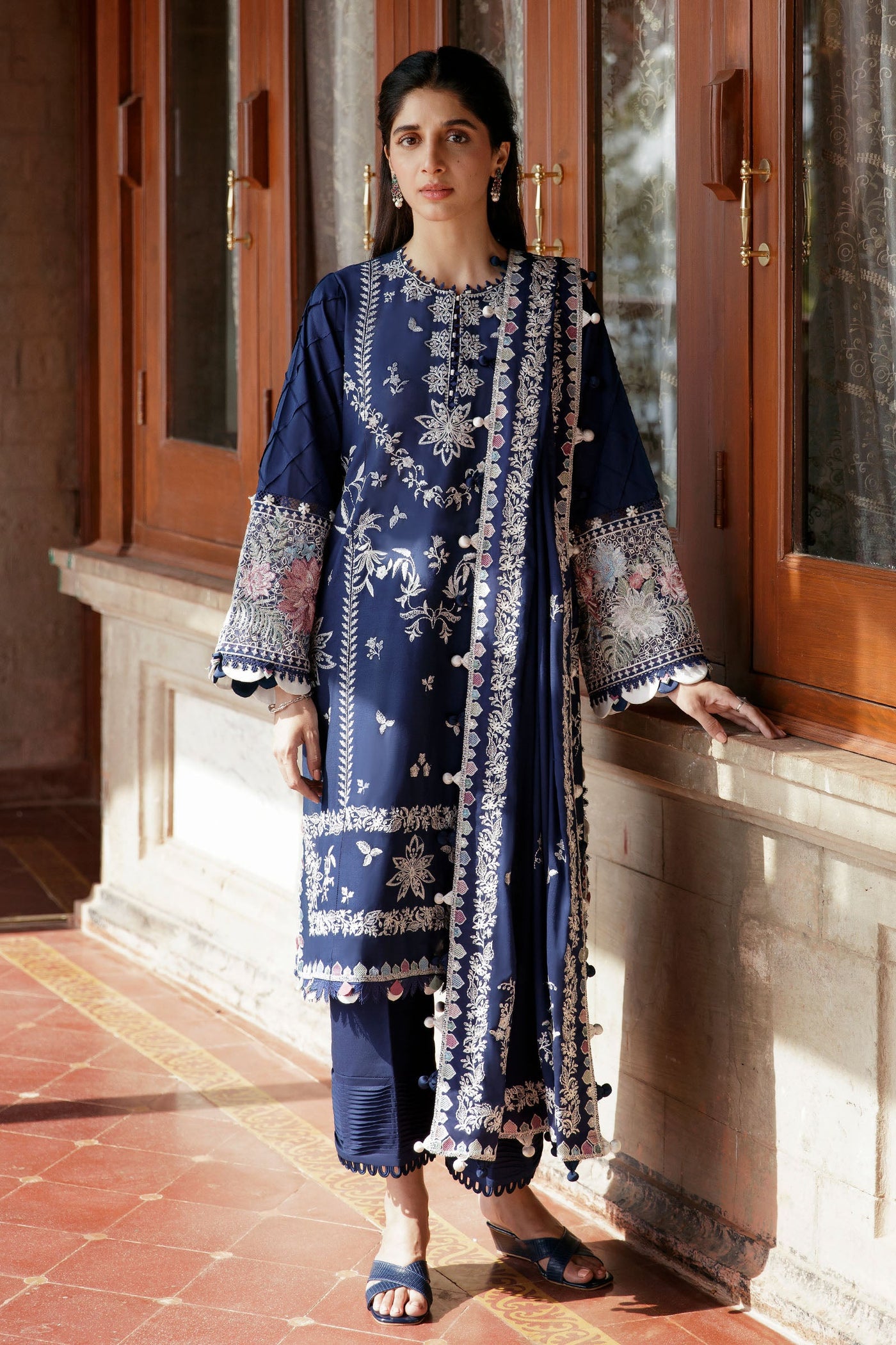 Zaha By Khadijah Shah Unstitched 3 Piece Embroidered Lawn Suit - ZF23-03-Serra - Festive Collection D & M COLLECTION AND NIZAMI JEWELRY