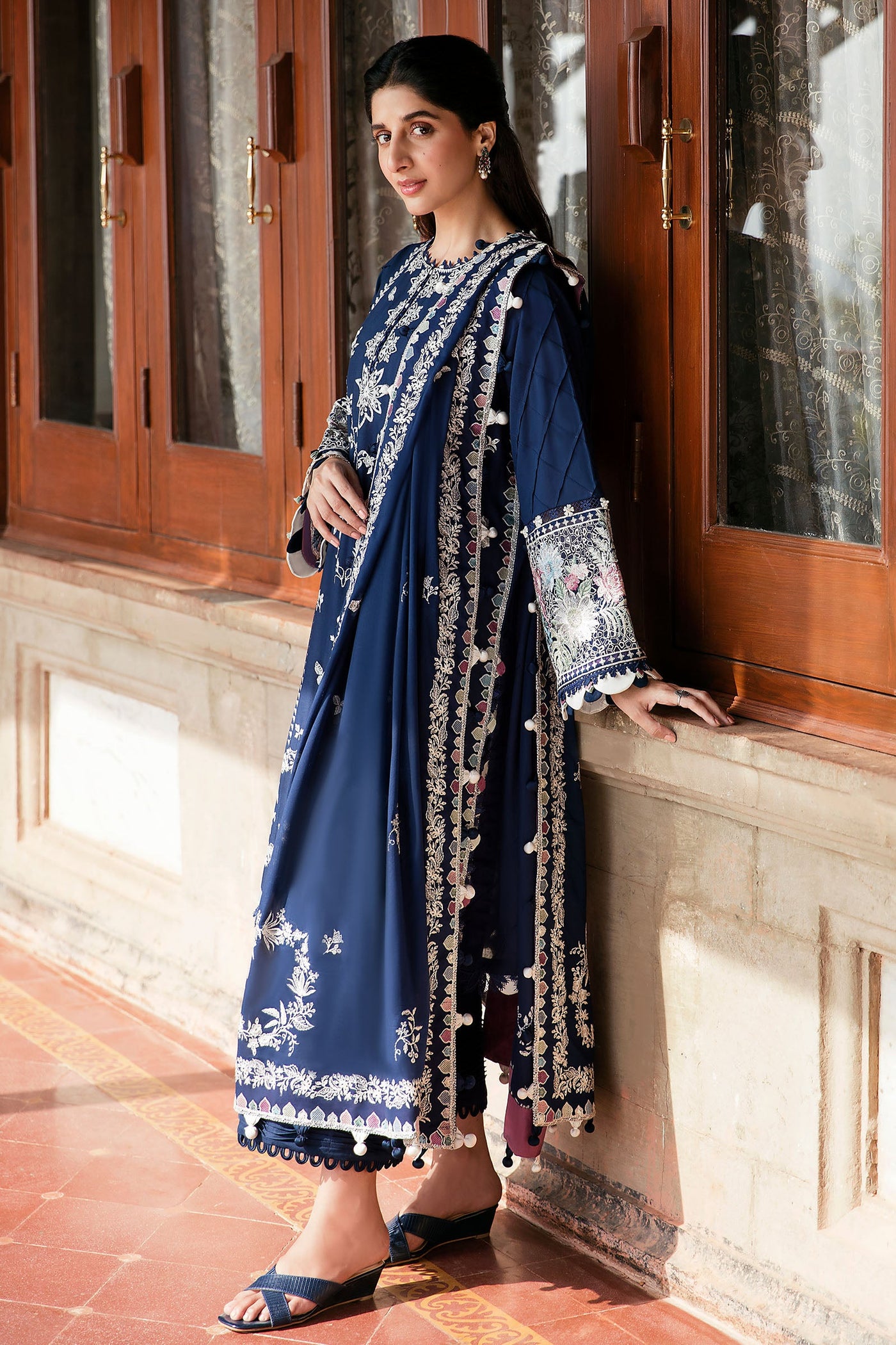 Zaha By Khadijah Shah Unstitched 3 Piece Embroidered Lawn Suit - ZF23-03-Serra - Festive Collection D & M COLLECTION AND NIZAMI JEWELRY