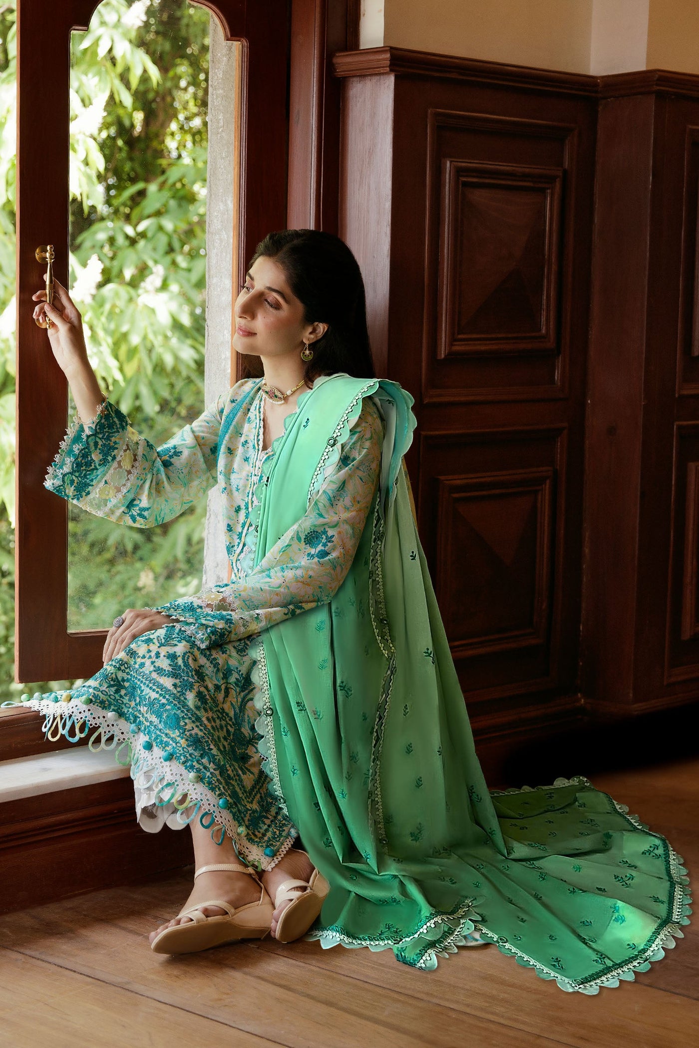 Zaha By Khadijah Shah Unstitched 3 Piece Embroidered Lawn Suit - ZF23-09-Sena - Festive Collection D & M COLLECTION AND NIZAMI JEWELRY