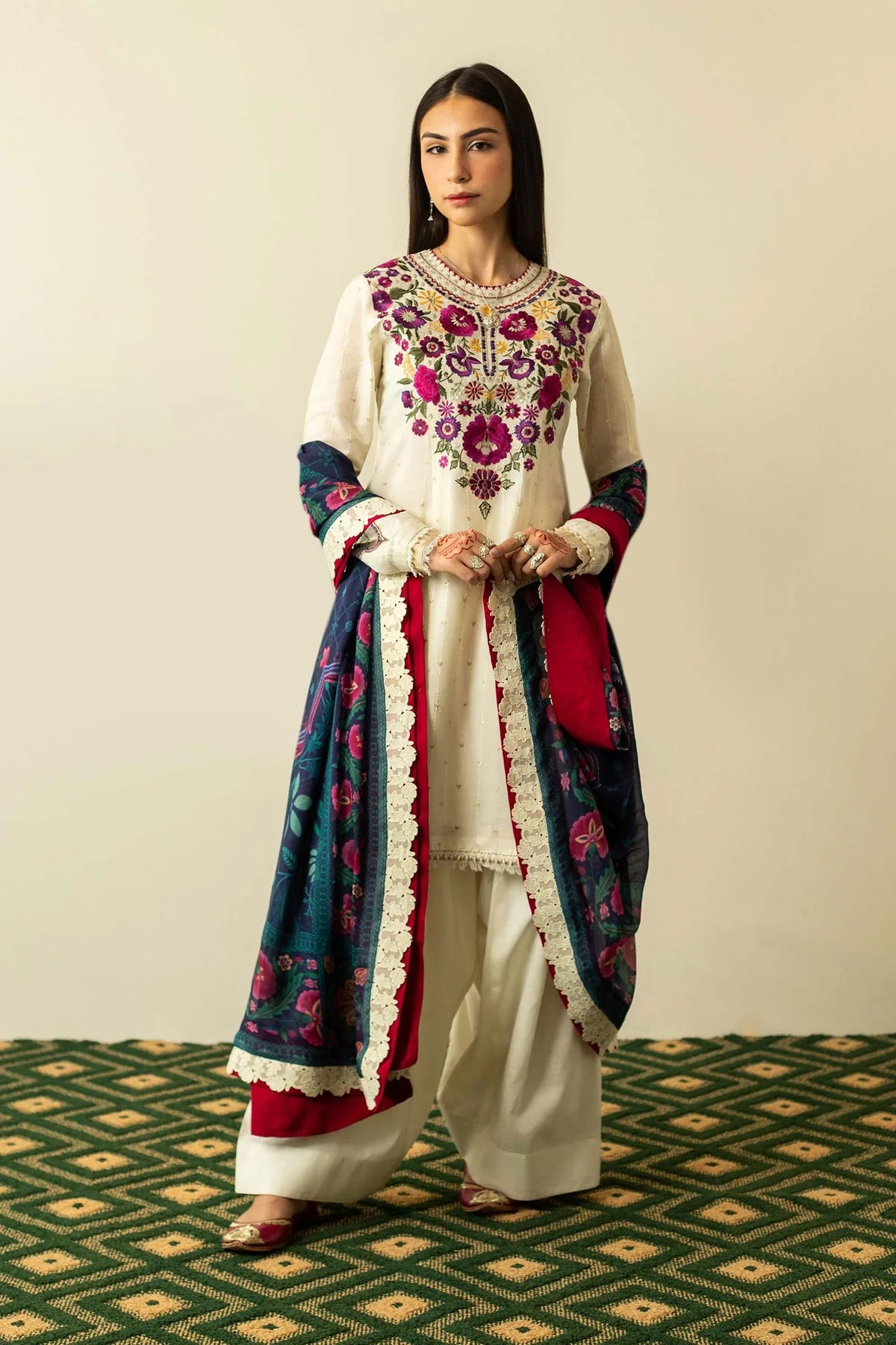 Zara Shahjahan Unstitched 3 Piece Embroidered Suit ZEL23-V2-D8 - Summer Collection D & M COLLECTION AND NIZAMI JEWELRY