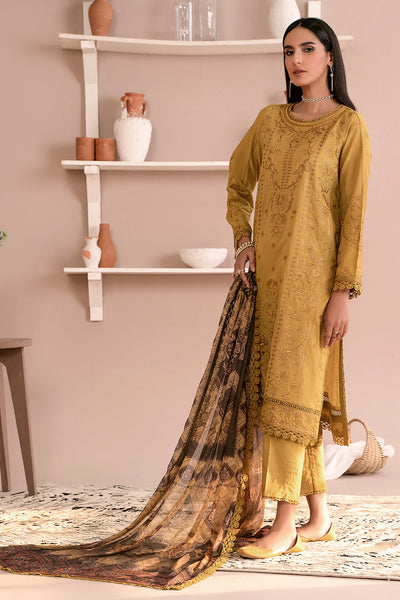 Zarif Unstitched 3 Piece Embroidered Lawn Suit ZEA-03 HONEY - Eid Collection D & M COLLECTION AND NIZAMI JEWELRY