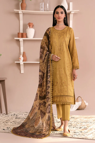 Zarif Unstitched 3 Piece Embroidered Lawn Suit ZEA-03 HONEY - Eid Collection D & M COLLECTION AND NIZAMI JEWELRY