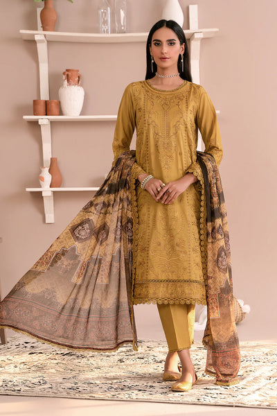 Zarif Unstitched 3 Piece Embroidered Lawn Suit ZEA-03 HONEY - Eid Collection D & M COLLECTION AND NIZAMI JEWELRY