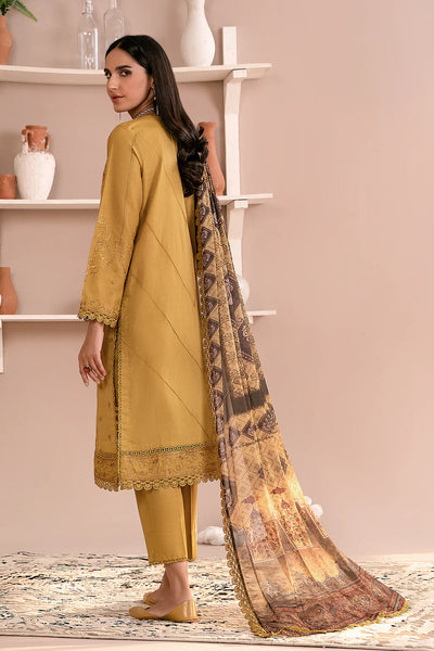 Zarif Unstitched 3 Piece Embroidered Lawn Suit ZEA-03 HONEY - Eid Collection D & M COLLECTION AND NIZAMI JEWELRY