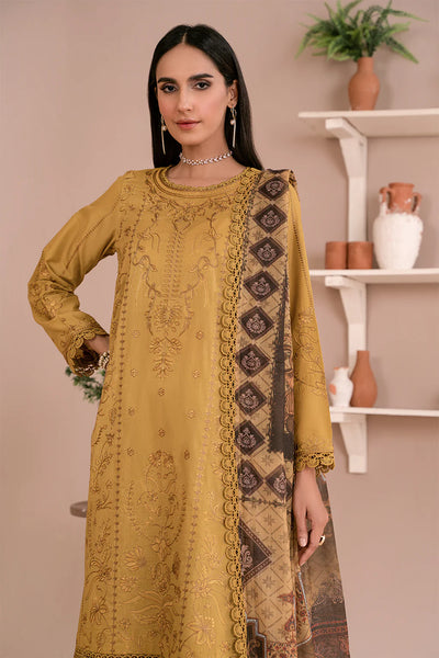 Zarif Unstitched 3 Piece Embroidered Lawn Suit ZEA-03 HONEY - Eid Collection D & M COLLECTION AND NIZAMI JEWELRY