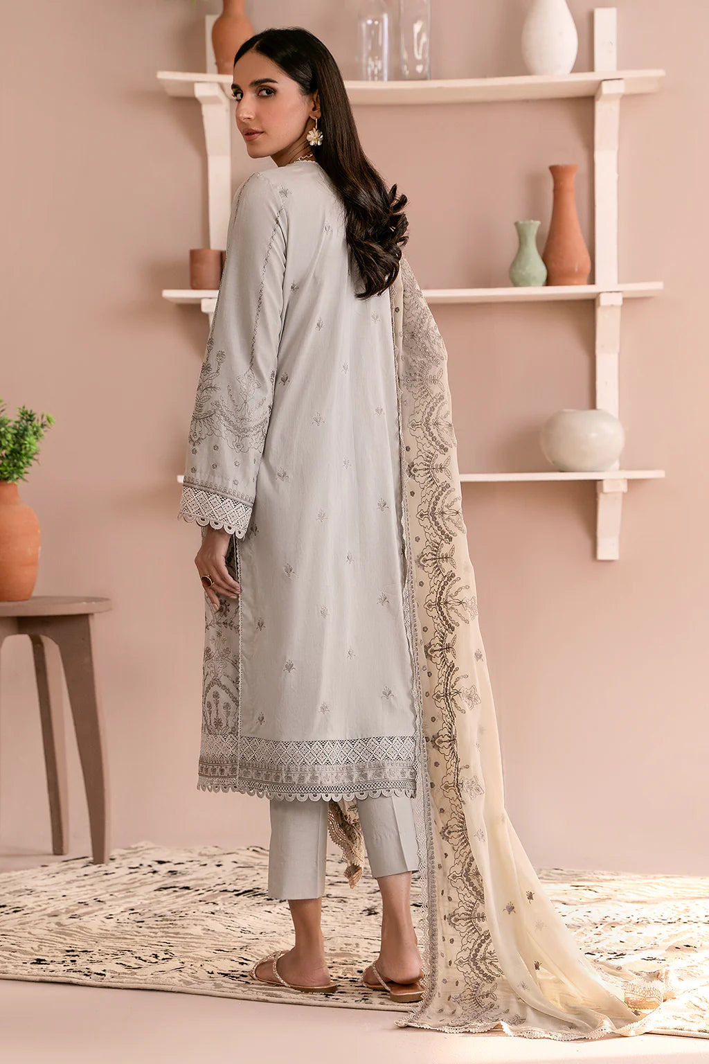 Zarif Unstitched 3 Piece Embroidered Lawn Suit ZEA-05 HAZE - Eid Collection D & M COLLECTION AND NIZAMI JEWELRY