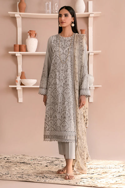 Zarif Unstitched 3 Piece Embroidered Lawn Suit ZEA-05 HAZE - Eid Collection D & M COLLECTION AND NIZAMI JEWELRY