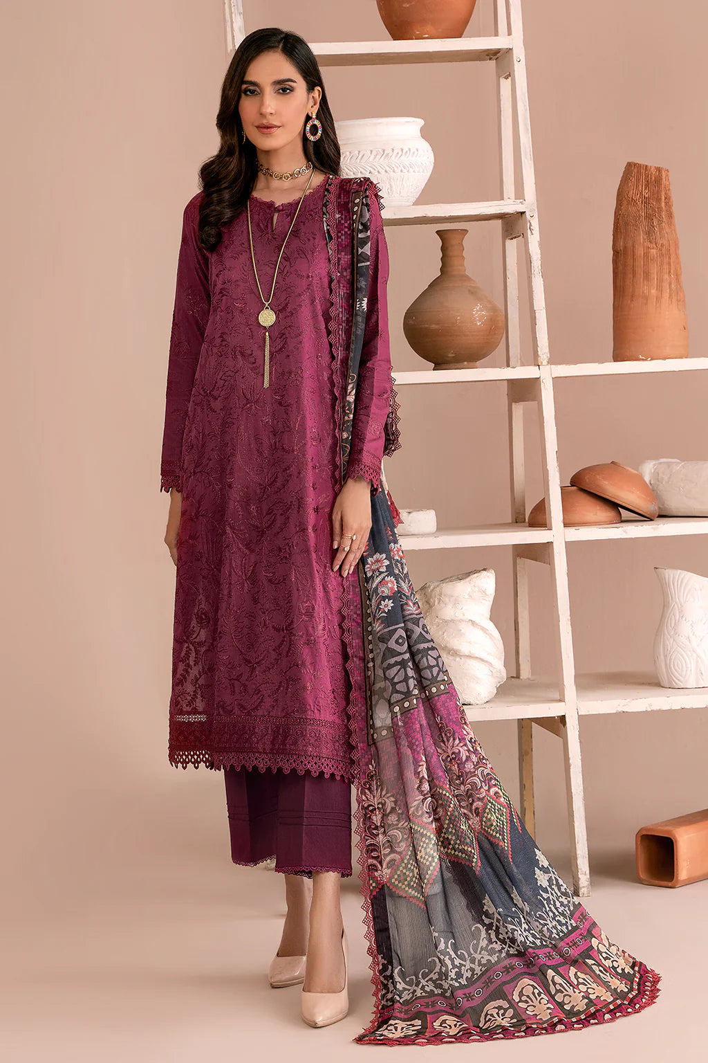 Zarif Unstitched 3 Piece Embroidered Lawn Suit ZEA-06 CARLA - Eid Collection D & M COLLECTION AND NIZAMI JEWELRY