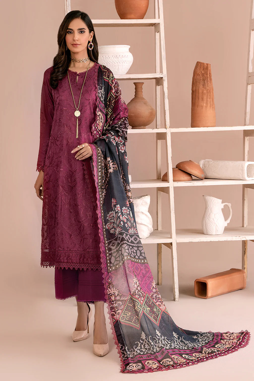 Zarif Unstitched 3 Piece Embroidered Lawn Suit ZEA-06 CARLA - Eid Collection D & M COLLECTION AND NIZAMI JEWELRY