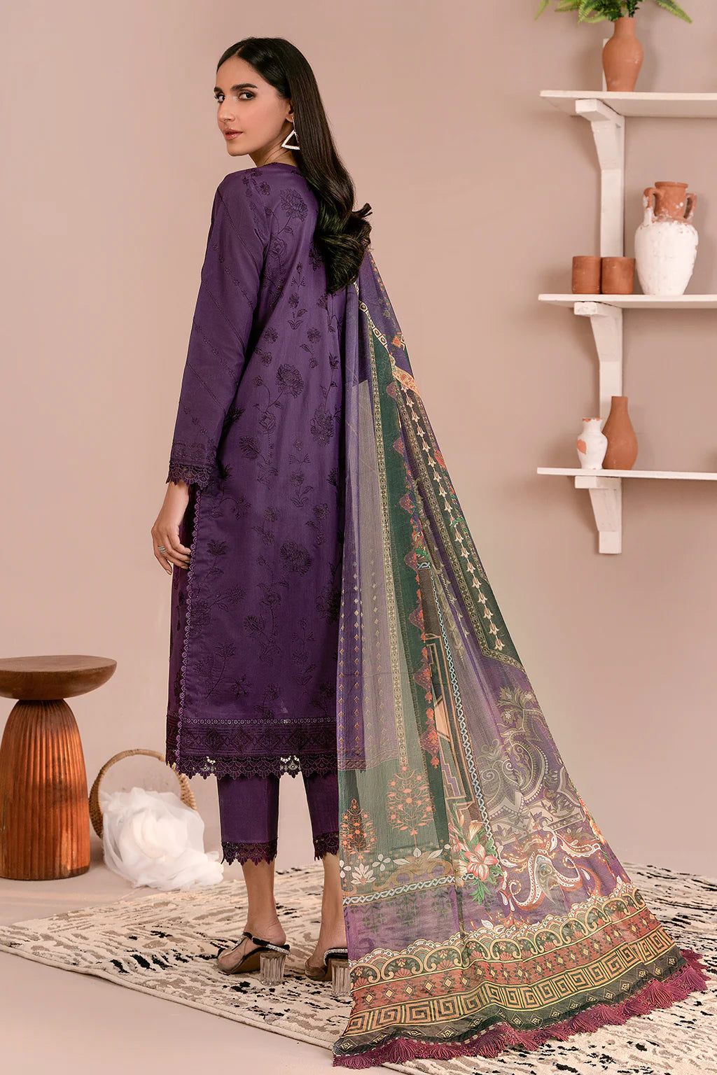 Zarif Unstitched 3 Piece Embroidered Lawn Suit ZEA-08 LILAH - Eid Collection D & M COLLECTION AND NIZAMI JEWELRY