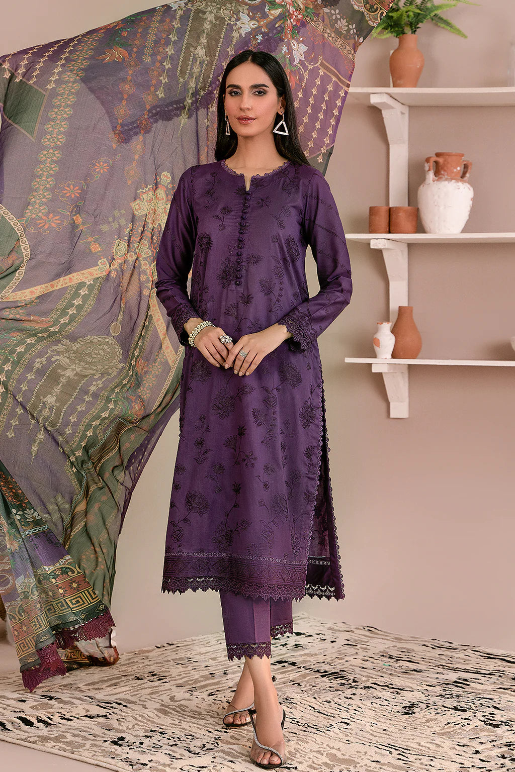 Zarif Unstitched 3 Piece Embroidered Lawn Suit ZEA-08 LILAH - Eid Collection D & M COLLECTION AND NIZAMI JEWELRY