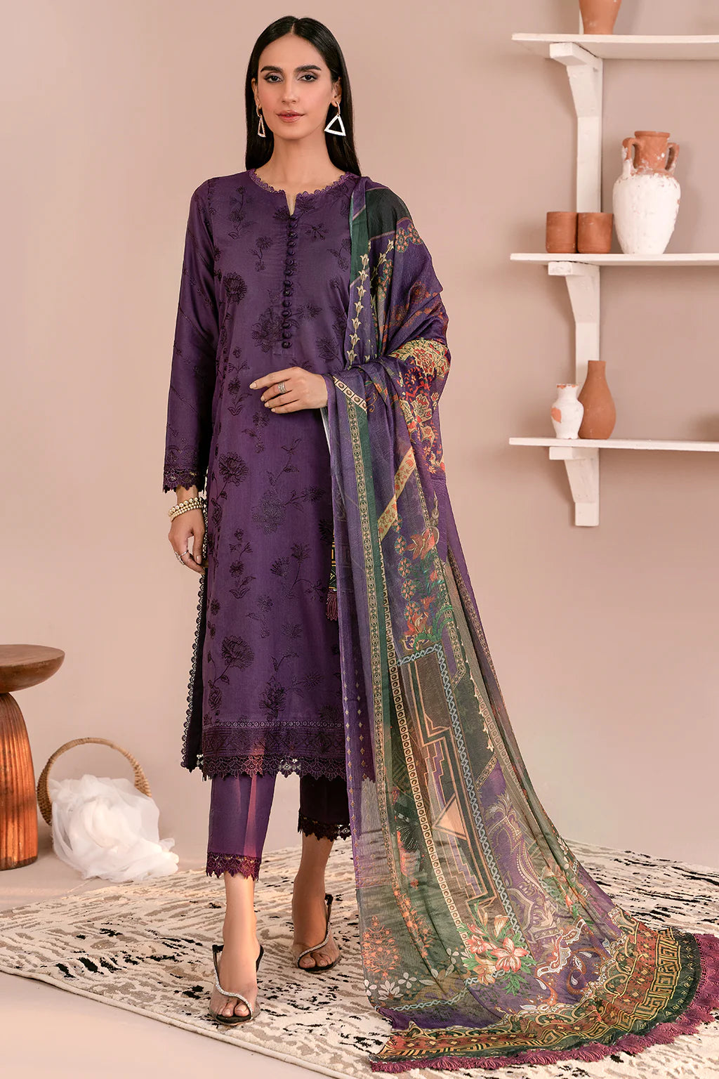 Zarif Unstitched 3 Piece Embroidered Lawn Suit ZEA-08 LILAH - Eid Collection D & M COLLECTION AND NIZAMI JEWELRY