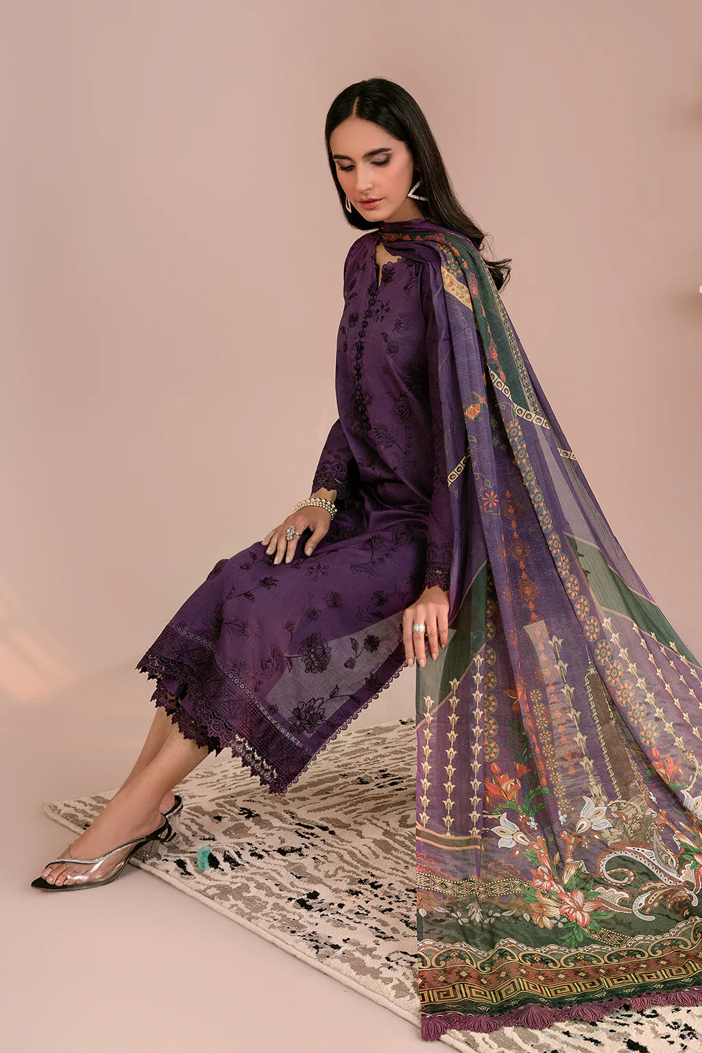 Zarif Unstitched 3 Piece Embroidered Lawn Suit ZEA-08 LILAH - Eid Collection D & M COLLECTION AND NIZAMI JEWELRY