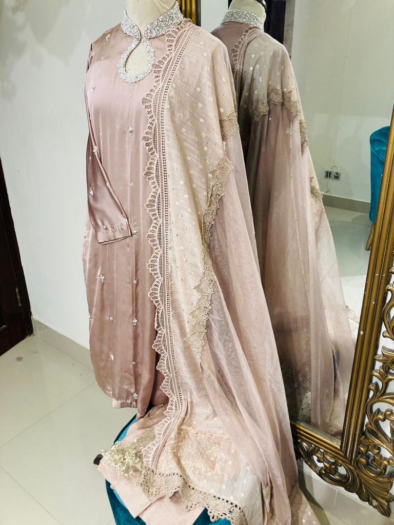 Stitched Silk Shirt With Organza Bunki Banarasi Dupatta- RTW-010 - Luxury D&M Signature Eid Collection