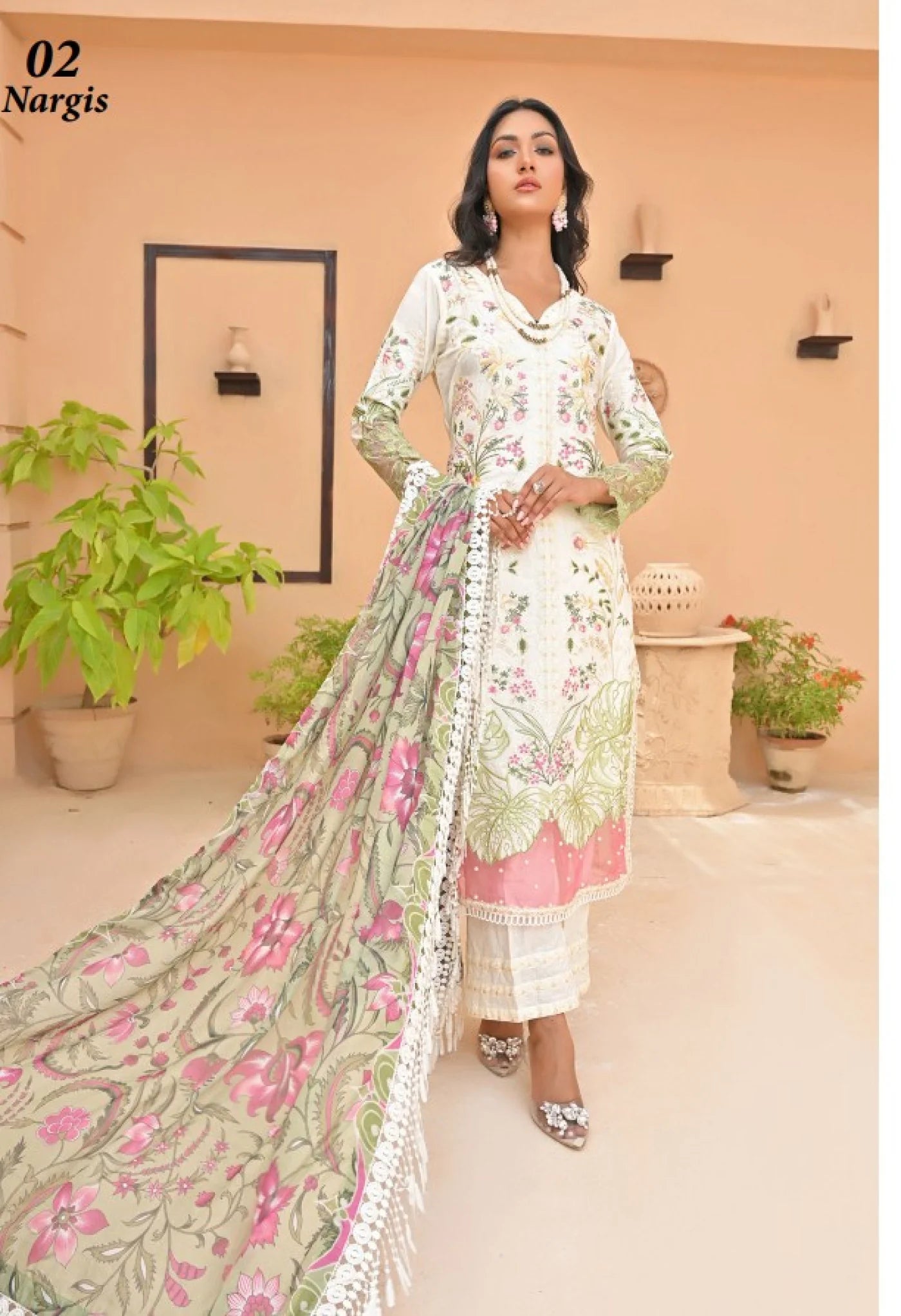 Coral by Safal Stitched 3 Piece Embroidered Chickankari Cambric Suit - 02 - Nargis - Summer Eid Collection