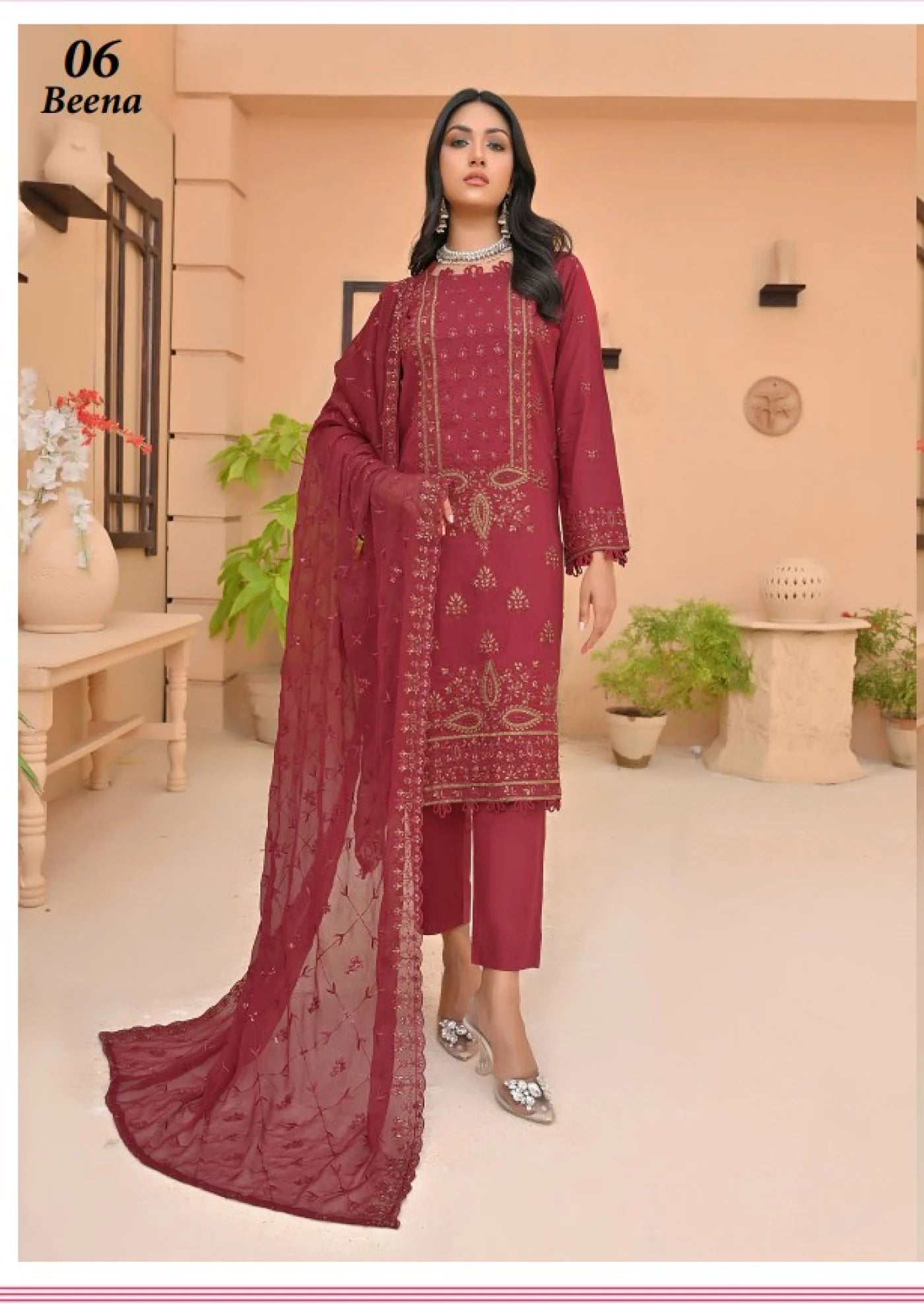 Coral by Safal Stitched 3 Piece Embroidered Chickankari Cambric Suit - 06 - Beena - Summer Eid Collection