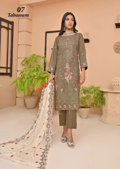 Coral by Safal Stitched 3 Piece Embroidered Chickankari Cambric Suit - 07 Tabassum - Summer Eid Collection