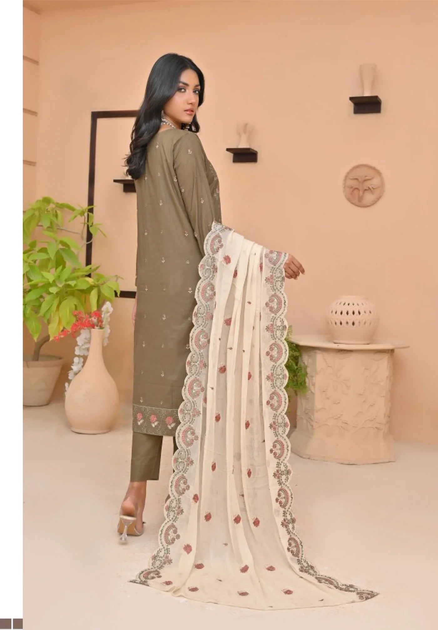 Coral by Safal Stitched 3 Piece Embroidered Chickankari Cambric Suit - 07 Tabassum - Summer Eid Collection