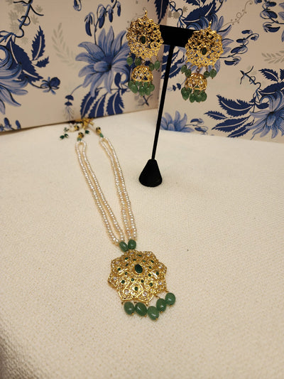 Made on 6 Carat Gold - Real Pearls, Real Emerald, and Polki Stone S-80