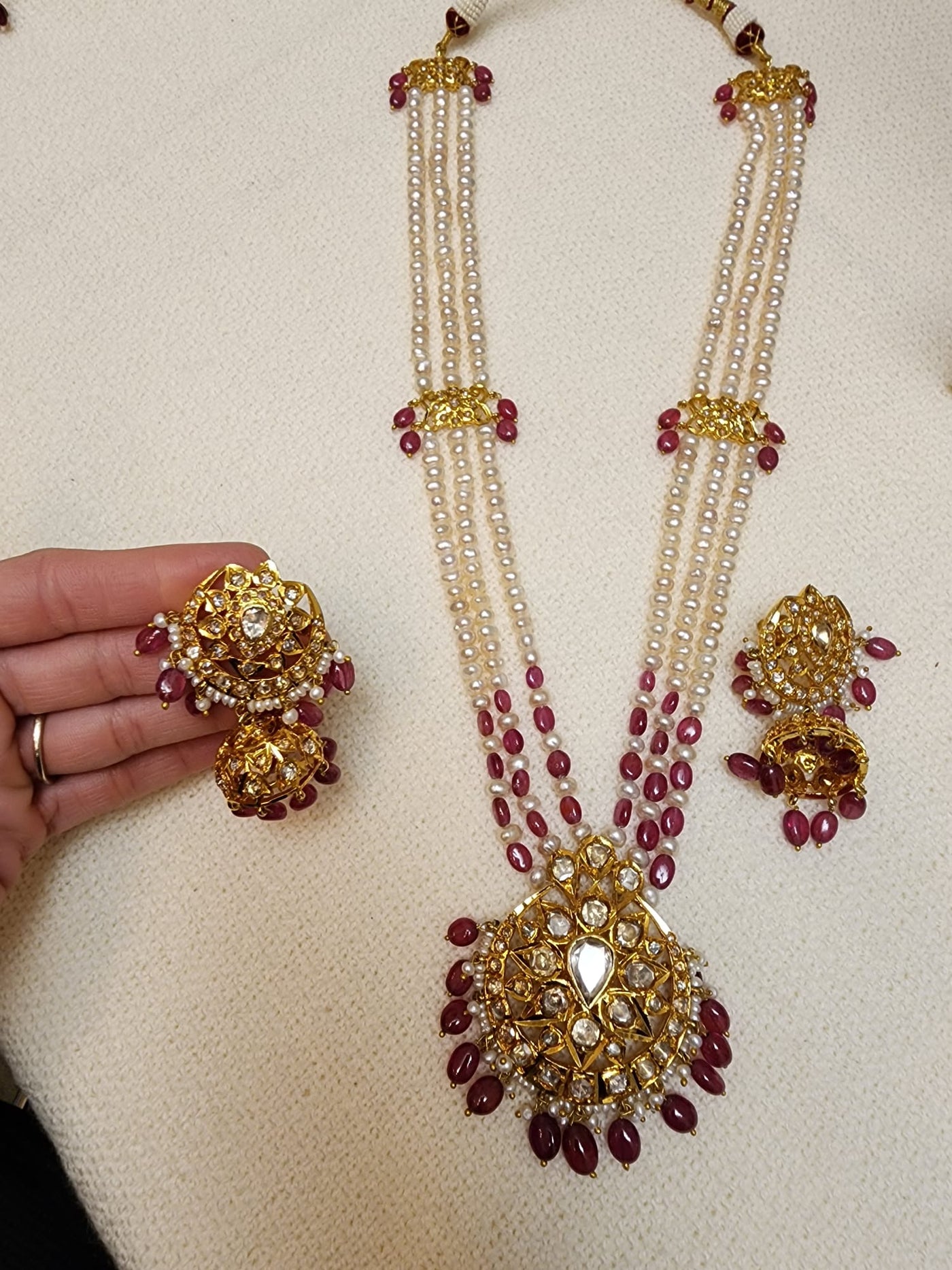 Made on 6 carat Gold - Real Pearls, Real Ruby & Moissanite Stone S-77