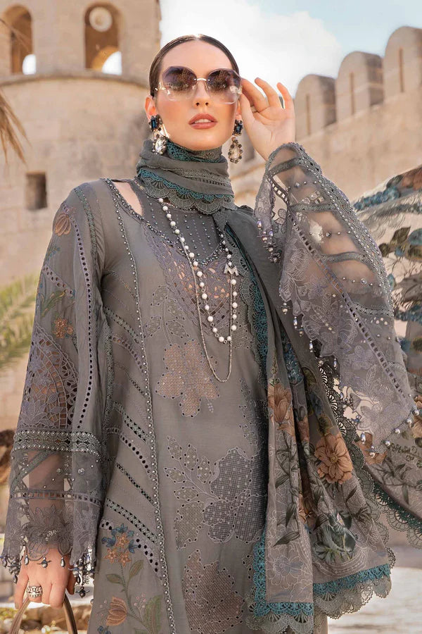 Maria B Stitched 3 Piece Embroidered Lawn Suit MB24LL 07B - Luxury Lawn Collection