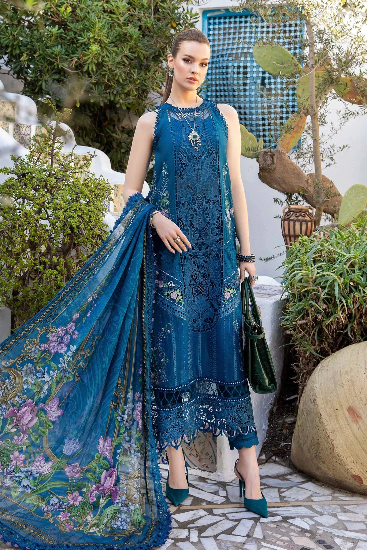 Maria B Stitched 3 Piece Embroidered Lawn Suit MB24LL 15A - Luxury Lawn Collection