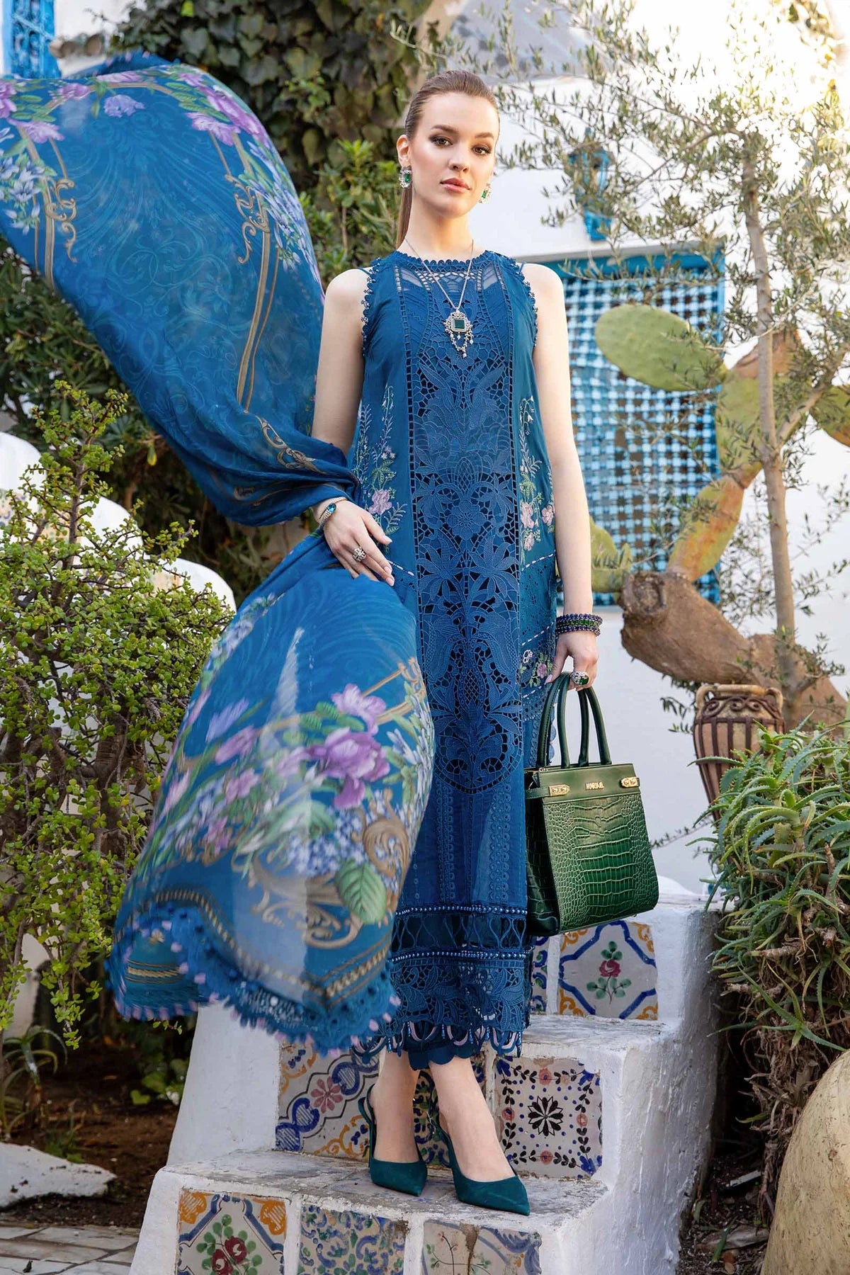 Maria B Stitched 3 Piece Embroidered Lawn Suit MB24LL 15A - Luxury Lawn Collection