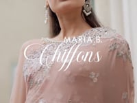 Maria B Unstitched 4 Piece Embroidered Chiffon Saree SCMB23 D5 Peach And Grey - Luxury Collection