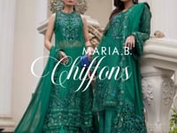 Maria B Unstitched 4 Piece Embroidered Chiffon Suit SCMB23 D8 Emerald Green - Luxury Collection