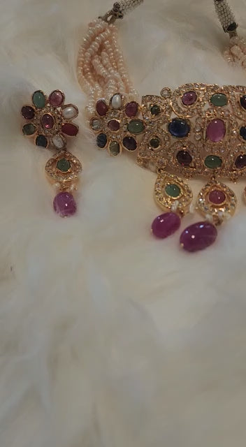 Made on 6 Carat Gold Real Nauratan with Real Ruby Aweze and Water Pearls S-09