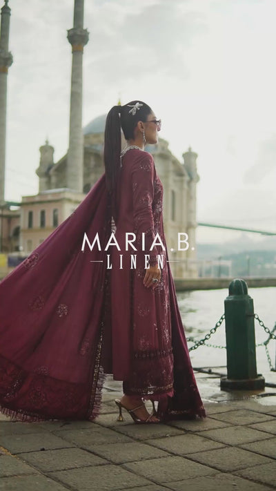 Maria B Unstitched 3 Piece Embroidered Linen Suit MB23LN D3-Aubergine - Luxury Winter Collection