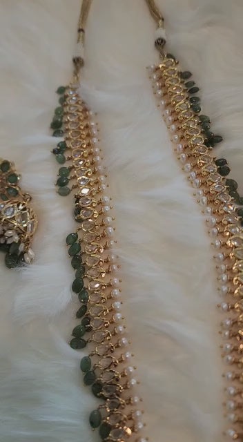 Mango Haar Made on 6 Carat Gold Real Emerald and Real Water Pearls & Polki S-12