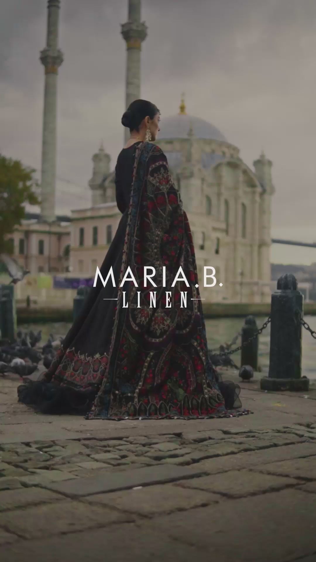 Maria B Unstitched 3 Piece Embroidered Linen Suit MB23LN D1-Black - Luxury Winter Collection